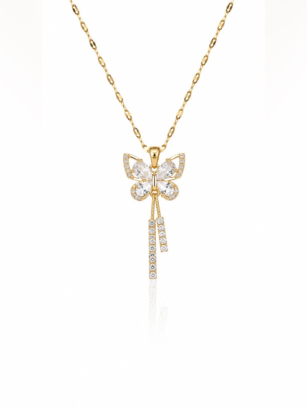 Stainless Steel Gold Butterfly Crystal Pendant Necklace
